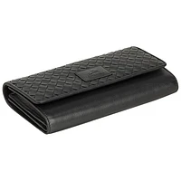 Mancini Basket Weave RFID Genuine Leather Tri-fold Clutch Wing Wallet