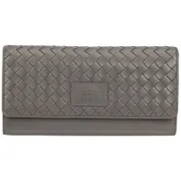 Mancini Basket Weave RFID Genuine Leather Tri-fold Clutch Wing Wallet