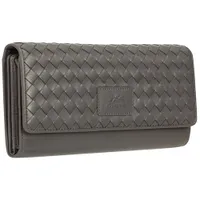 Mancini Basket Weave RFID Genuine Leather Tri-fold Clutch Wing Wallet - Grey