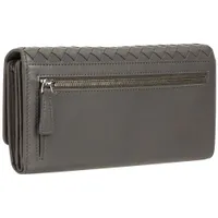 Mancini Basket Weave RFID Genuine Leather Tri-fold Clutch Wing Wallet