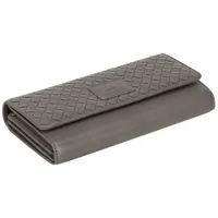 Mancini Basket Weave RFID Genuine Leather Tri-fold Clutch Wing Wallet - Grey