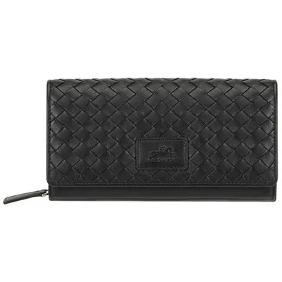 Mancini Basket Weave RFID Genuine Leather Envelope Clutch Wallet