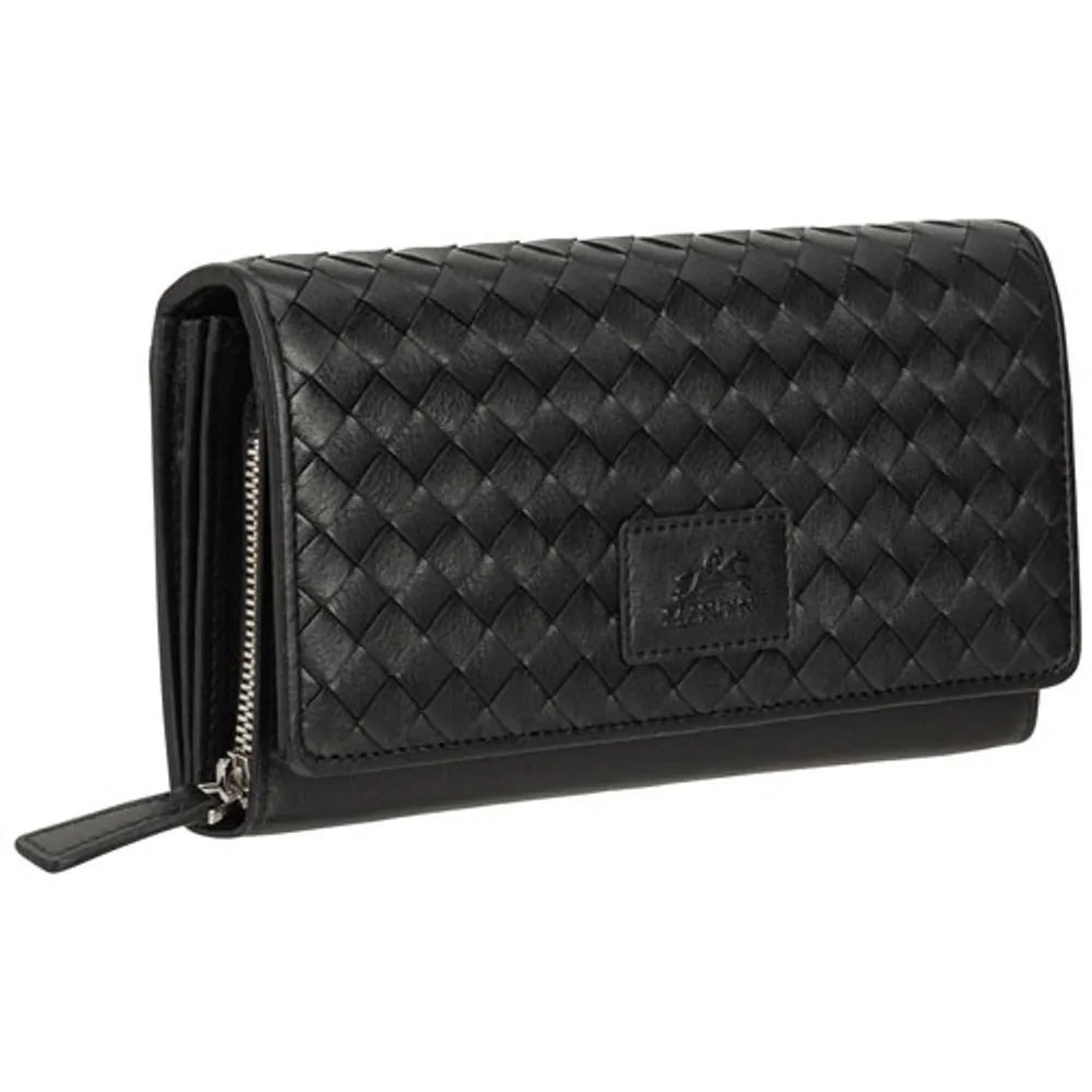 Mancini Basket Weave RFID Genuine Leather Envelope Clutch Wallet