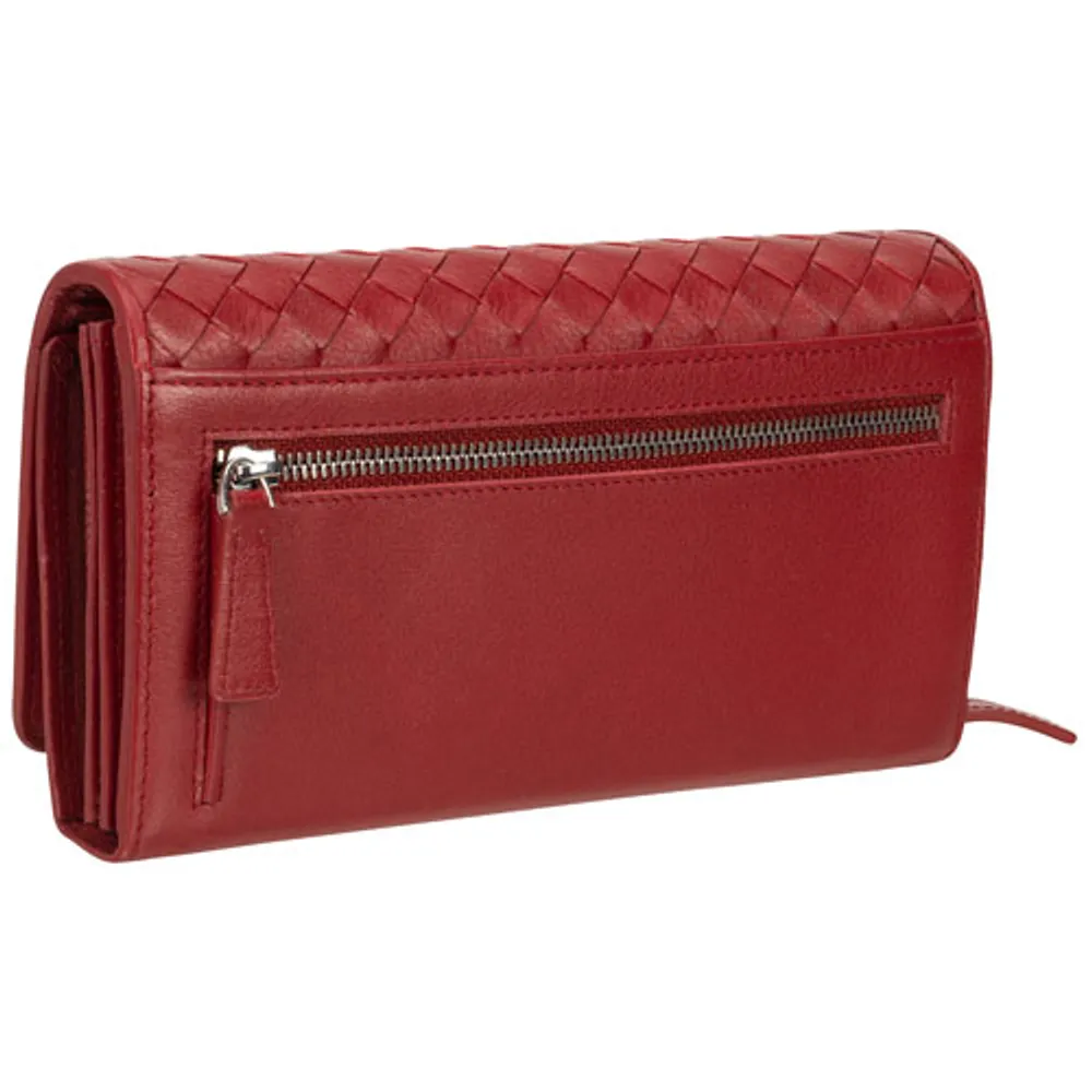 Mancini Basket Weave RFID Genuine Leather Envelope Clutch Wallet - Red