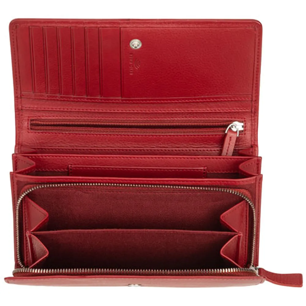 Mancini Basket Weave RFID Genuine Leather Envelope Clutch Wallet - Red