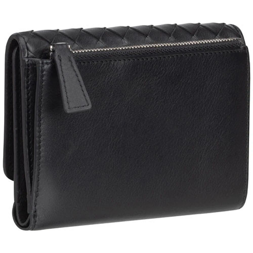 Pochette-portefeuille RFID à trois volets en cuir véritable Motif tressé de Mancini - Noir