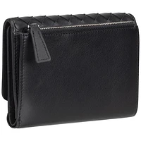 Pochette-portefeuille RFID à trois volets en cuir véritable Motif tressé de Mancini - Noir