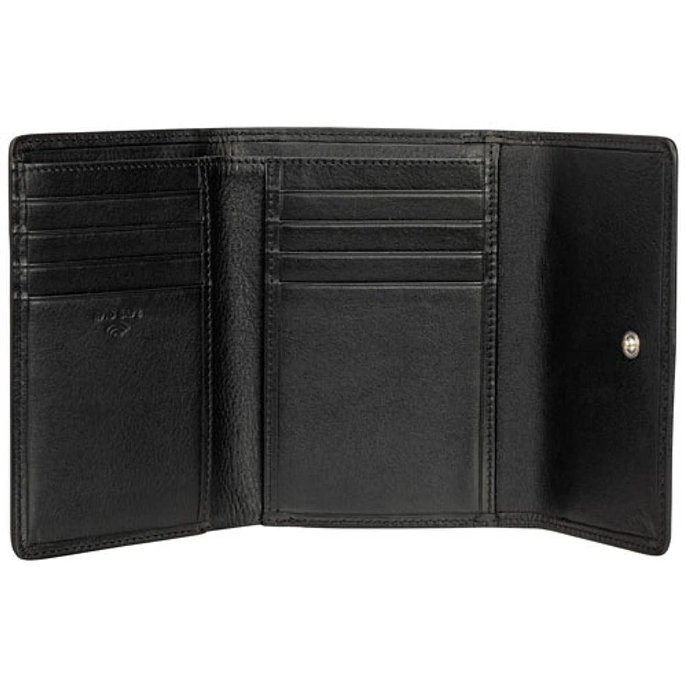 Pochette-portefeuille RFID à trois volets en cuir véritable Motif tressé de Mancini - Noir