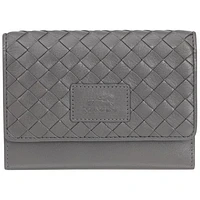 Mancini Basket Weave RFID Genuine Leather Tri-fold Clutch 8-Slot Wallet - Grey