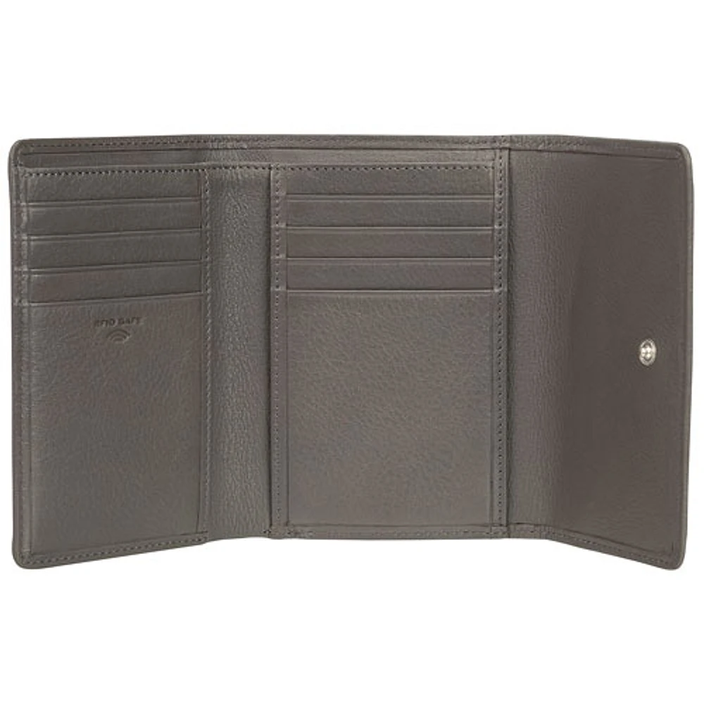 Mancini Basket Weave RFID Genuine Leather Tri-fold Clutch 8-Slot Wallet - Grey