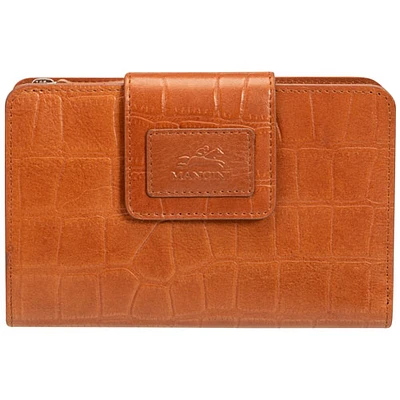 Mancini Croco RFID Genuine Leather Bi-fold Clutch Wallet - Tan