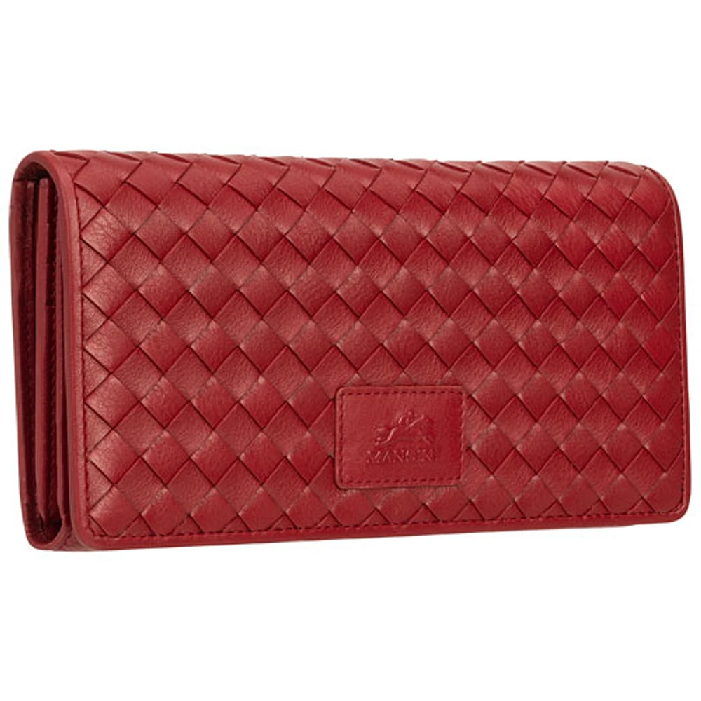 Mancini Basket Weave RFID Genuine Leather Tri-fold Clutch Wallet