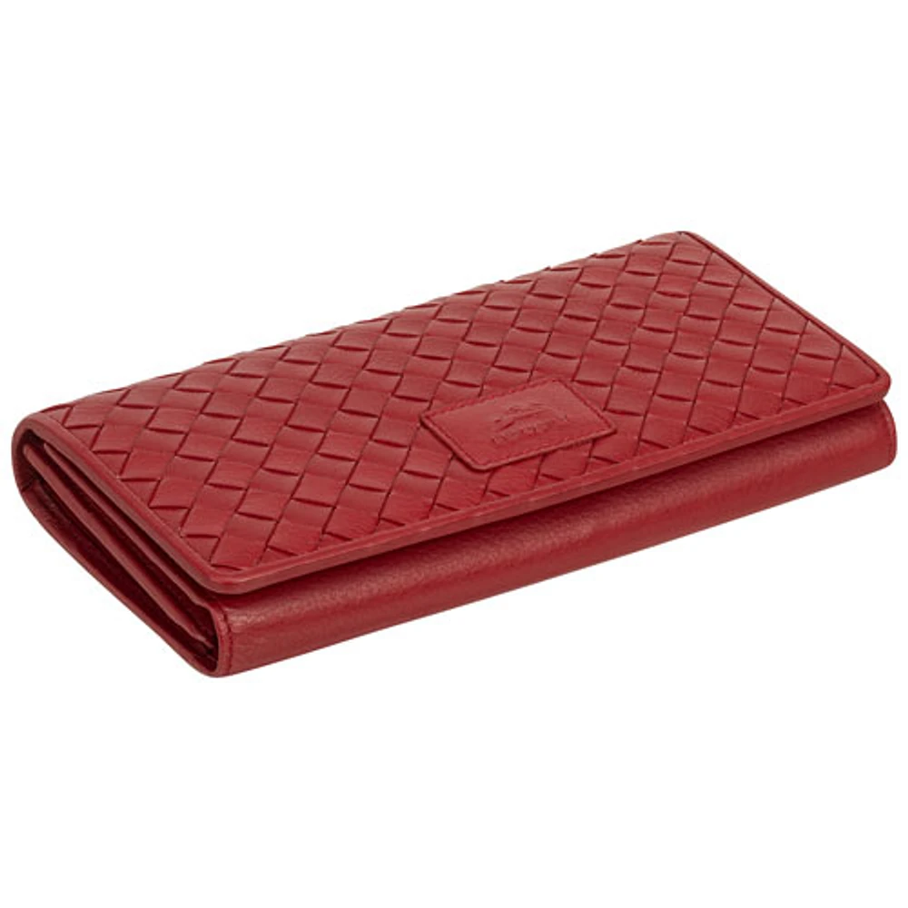 Mancini Basket Weave RFID Genuine Leather Tri-fold Clutch Wallet