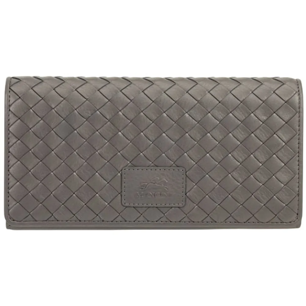 Mancini Basket Weave RFID Genuine Leather Tri-fold Clutch Wallet - Grey