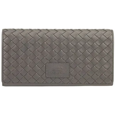 Mancini Basket Weave RFID Genuine Leather Tri-fold Clutch Wallet - Grey