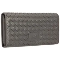 Mancini Basket Weave RFID Genuine Leather Tri-fold Clutch Wallet - Grey