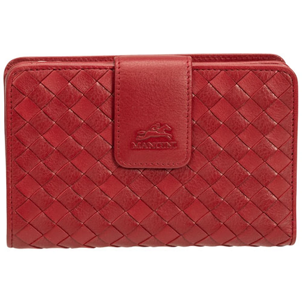 Mancini Basket Weave RFID Genuine Leather Bi-fold Clutch Wallet