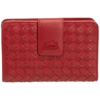 Mancini Basket Weave RFID Genuine Leather Bi-fold Clutch Wallet