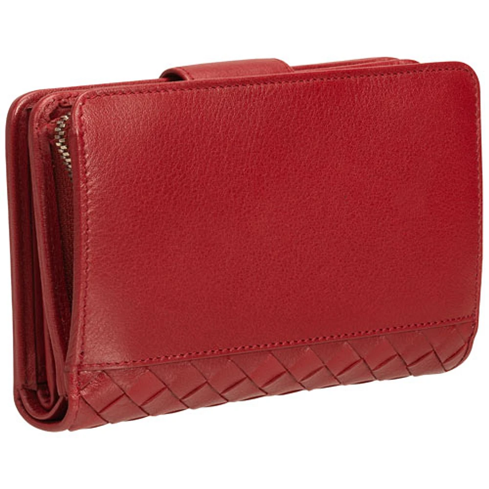 Mancini Basket Weave RFID Genuine Leather Bi-fold Clutch Wallet