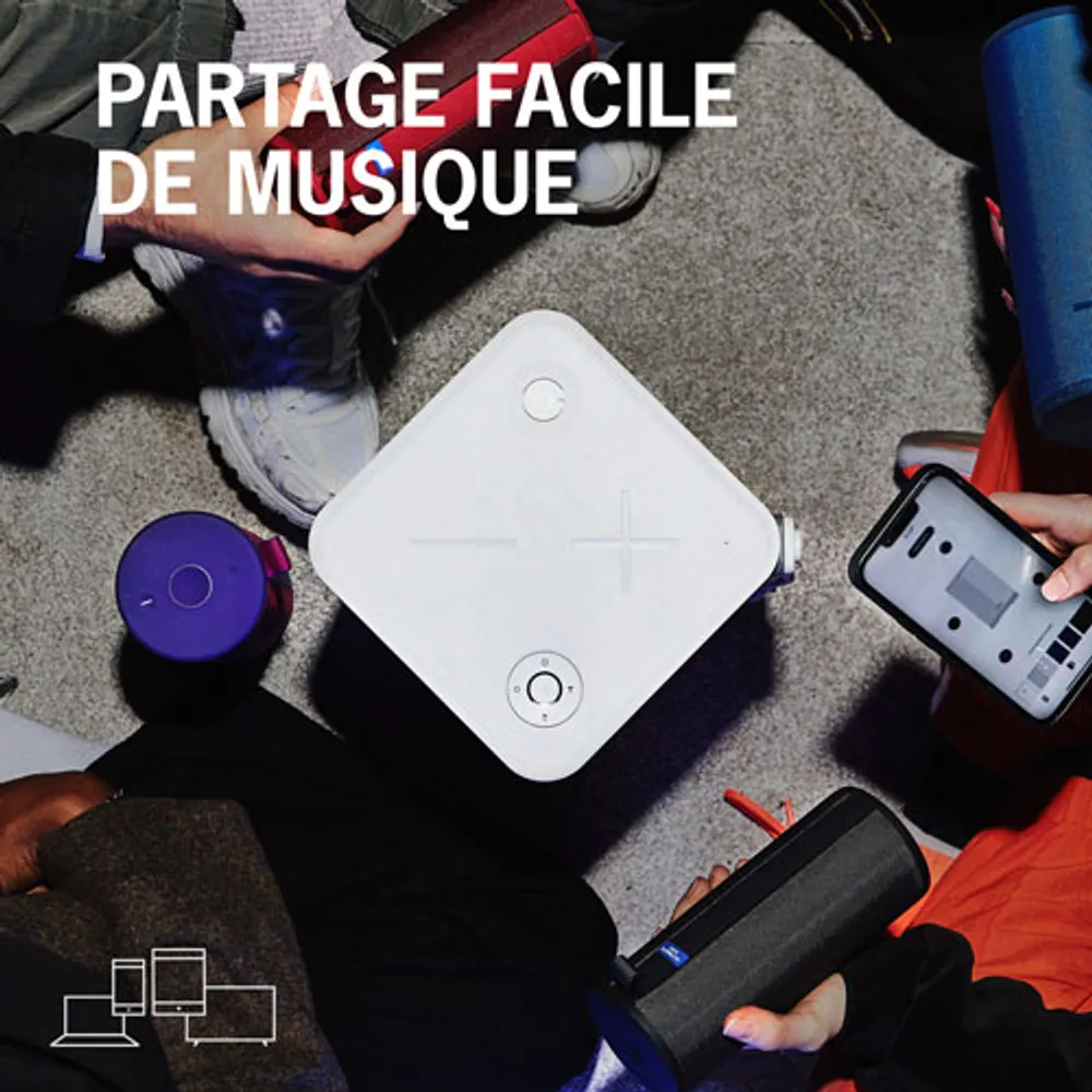 Haut-parleur de fête sans fil Bluetooth à l'épreuve des éclaboussures HYPERBOOM d'Ultimate Ears - Blanc