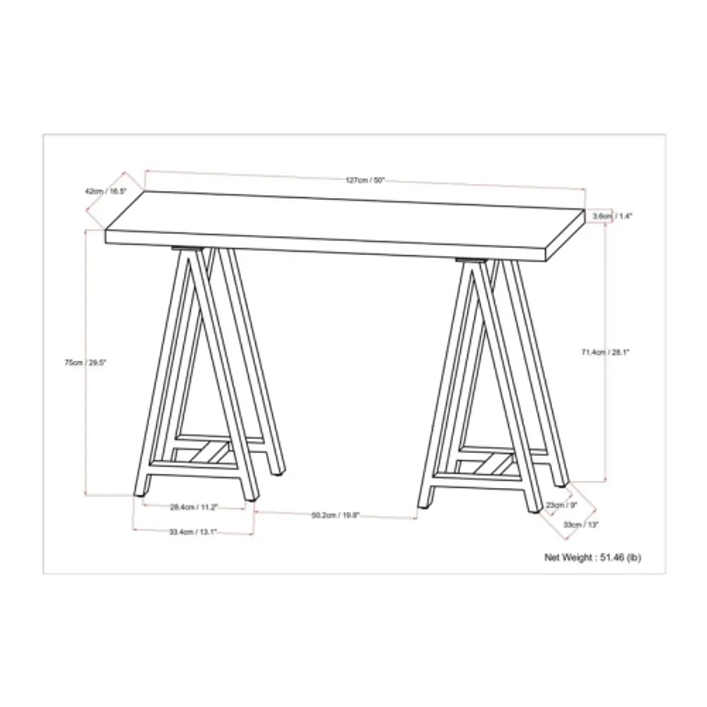 SIMPLI HOME Sawhorse 50 inch Wide Solid Walnut Veneer and Metal Console  Sofa Table