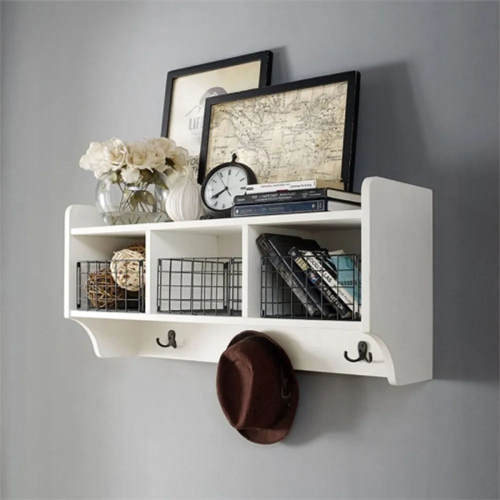 Crosley Fremont 3 Cubby Wall Mounted Coat Rack with Baskets in