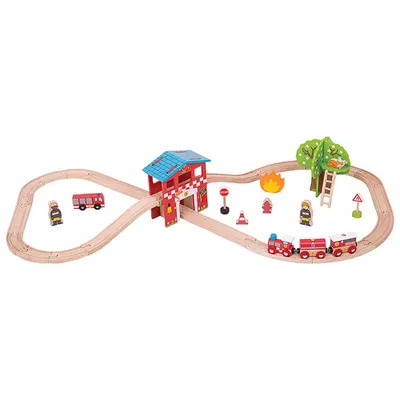 Bigjigs Toys Fire Station & Rescue Train Set