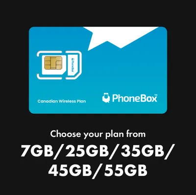 PhoneBox Canada Prepaid SIM Card | Choose from 7GB, 25GB, 35GB, 45GB, or 55GB | No Contracts