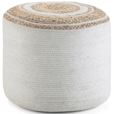 Trent Home Boho Round Braided Pouf in Natural Cotton