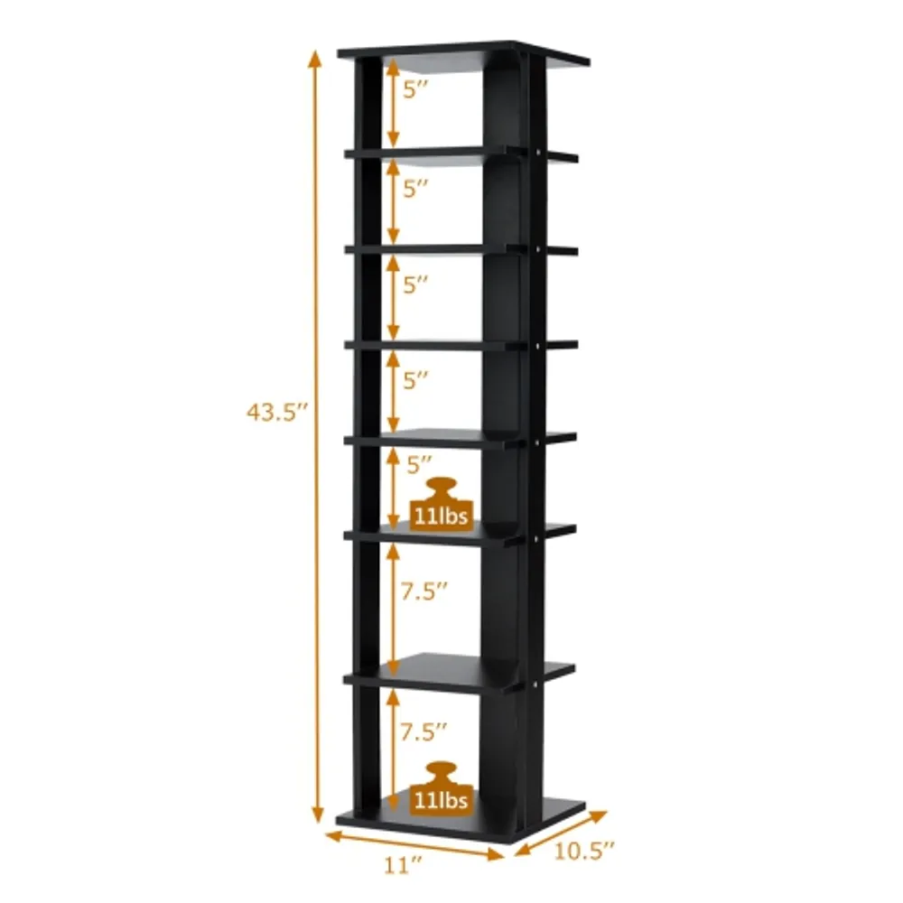 Gymax Patented 7-Tier Double Shoe Rack Free Standing Shelf Storage Tower  Rustic Brown