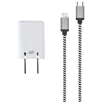 LBT 20W USB-C Wall Charger with 1.5m (5 ft.) Braided USB-C to Lightning Cable - White