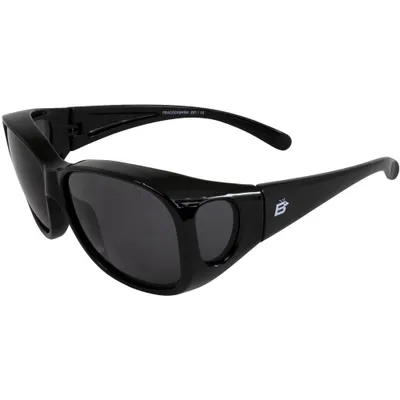 Birdz Eyewear Peacock Large Otg (Over The Glasses) Fit-Over Sunglasses Black Frames Smoke Lenses
