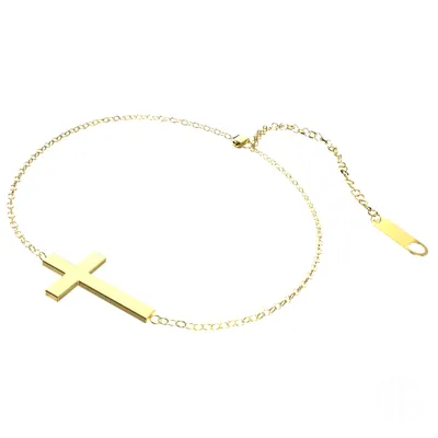 8.26 inches Chain Religious Cross Design Stainless Steel Ankle Bracelet Adjustable Anklet Women's Fashion Jewelry Available in Silver and Gold
