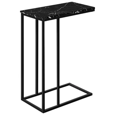 Table d'appoint rectangulaire contemporaine avec tablette en C de Monarch - Aspect de marbre noir