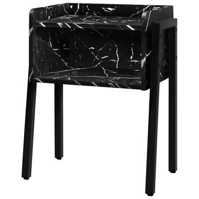 Monarch Contemporary Rectangular 2-Tier Accent Table - Black Marble-Look