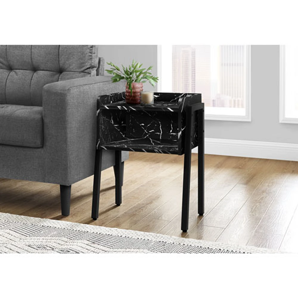 Monarch Contemporary Rectangular 2-Tier Accent Table - Black Marble-Look