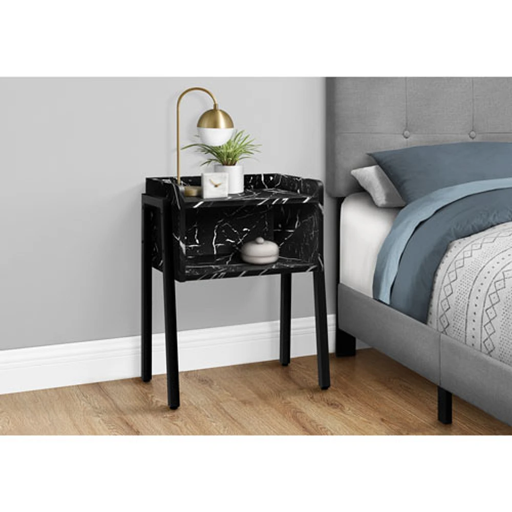 Monarch Contemporary Rectangular 2-Tier Accent Table - Black Marble-Look