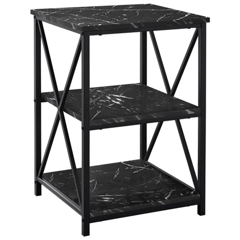 Monarch Contemporary Square End Table - Black Marble-Look