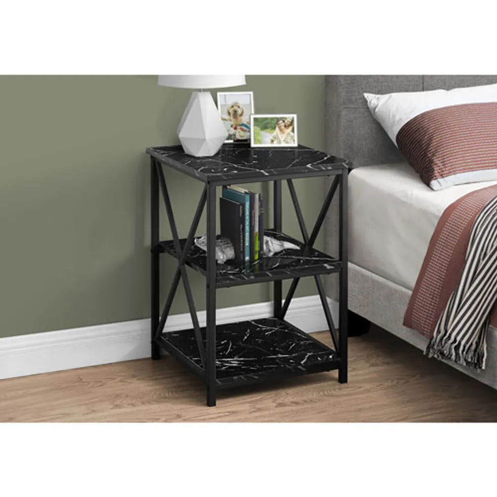 Monarch Contemporary Square End Table - Black Marble-Look