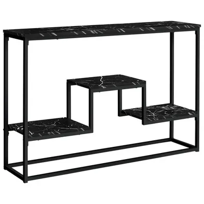 Monarch Contemporary Rectangular Bi-Level Console Table - Black Marble-Look