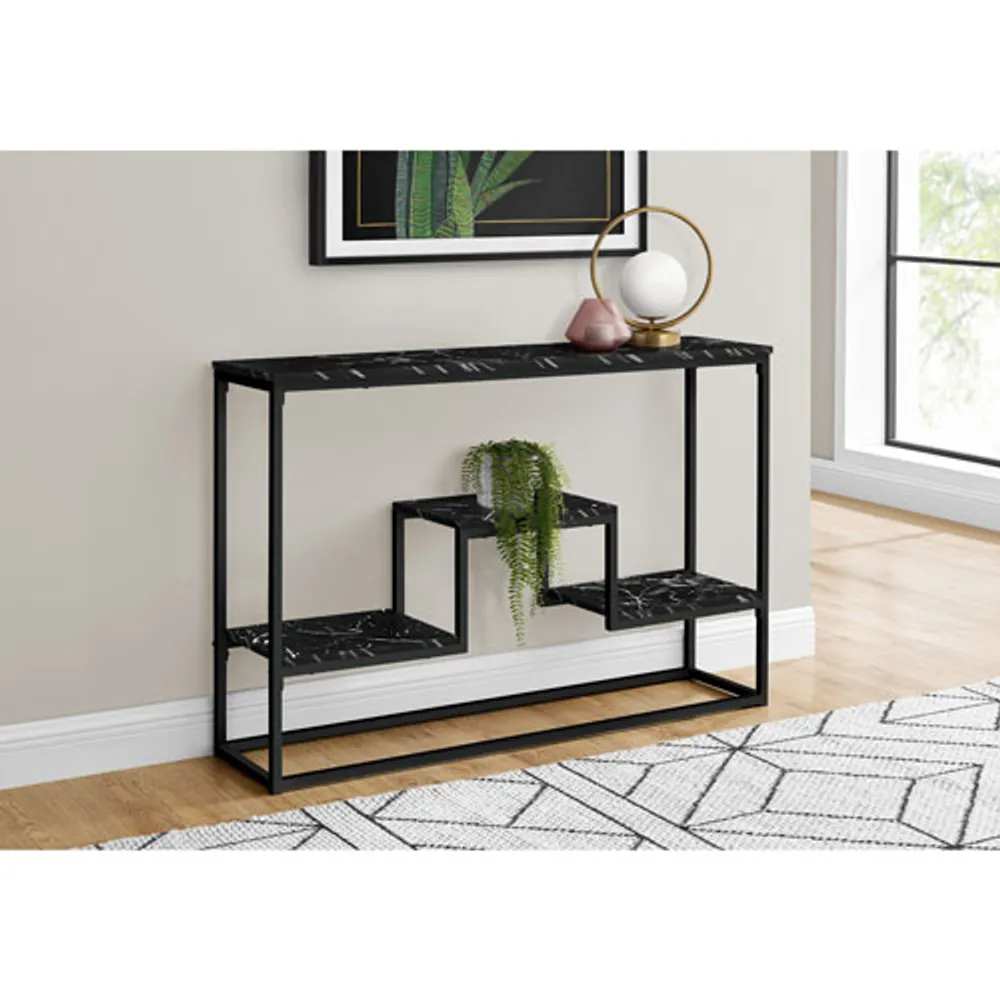 Monarch Contemporary Rectangular Bi-Level Console Table - Black Marble-Look