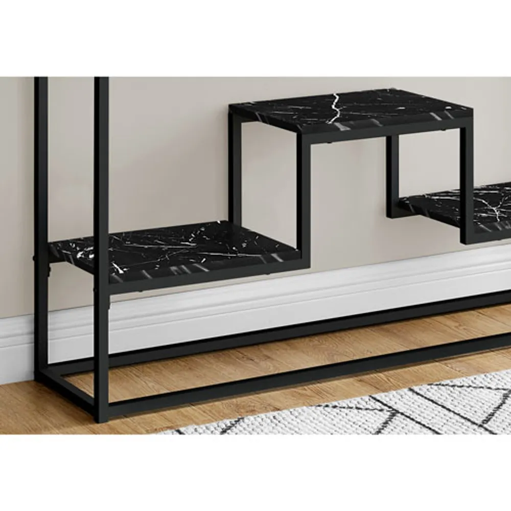 Monarch Contemporary Rectangular Bi-Level Console Table - Black Marble-Look