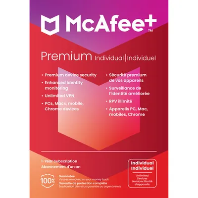 McAfee+ Premium Individual (PC/Mac/iOS/Android) - Unlimited Devices - 1 Year