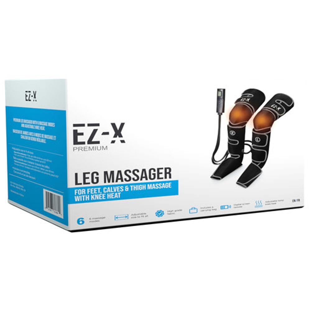 EZ-X Premium Air Compression Leg Massager with Knee Heating - Grey