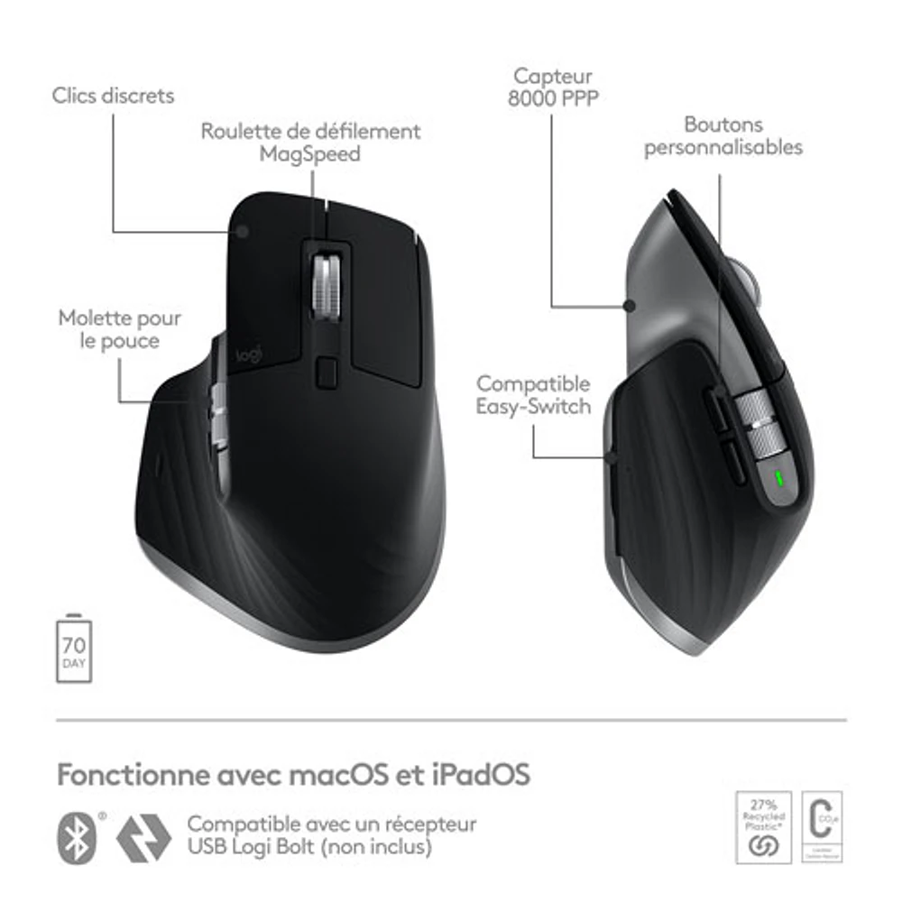 Souris Bluetooth optique MX Master 3S de Logitech pour Mac