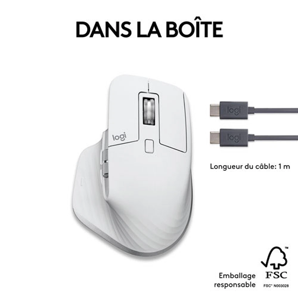 Souris Bluetooth optique MX Master 3S de Logitech pour Mac - Gris pâle