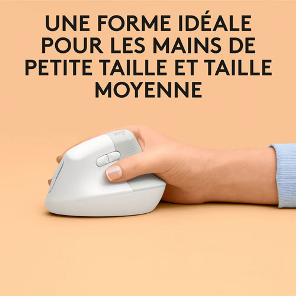 Souris sans fil ergonomique de 4000 ppp Lift de Logitech pour Mac - Blanc cassé