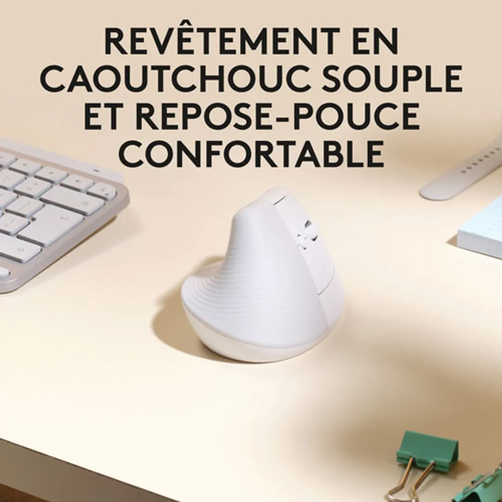 Souris sans fil ergonomique de 4000 ppp Lift de Logitech pour Mac - Blanc cassé