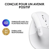 Souris sans fil ergonomique de 4000 ppp Lift de Logitech pour Mac - Blanc cassé