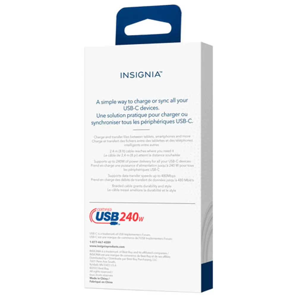 Insignia 2.5m (8 ft.) USB-C to USB-C Charge Cable (NS-PC3CC8W23-C) - White - Only at Best Buy